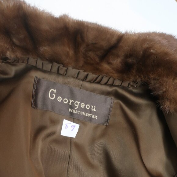 Womens Georgeou Westchester Dark Brown Mink Round Collar Vintage Long Coat M - Picture 10 of 16